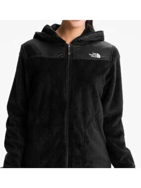 The North Face Oso Women's Small Hooded Fleece Jacket Black Zip Up Coat Warm